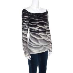 Pre Owned Roberto Cavalli Monochrome Metallic Abstract Printed Knit Cowl Neck Top S