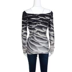 Pre Owned Roberto Cavalli Monochrome Metallic Abstract Printed Knit Cowl Neck Top S