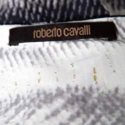 Pre Owned Roberto Cavalli Monochrome Metallic Abstract Printed Knit Cowl Neck Top S