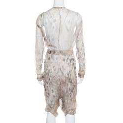 Pre Owned Roberto Cavalli Beige Printed Silk Gathered Waist Detail Cropped Harem Jumpsuit M