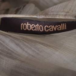 Pre Owned Roberto Cavalli Beige Printed Silk Gathered Waist Detail Cropped Harem Jumpsuit M