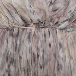 Pre Owned Roberto Cavalli Beige Printed Silk Gathered Waist Detail Cropped Harem Jumpsuit M