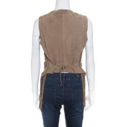 Pre Owned Roberto Cavalli Brown Suede Perforated Fringed Vest S