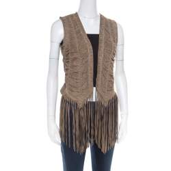 Pre Owned Roberto Cavalli Brown Suede Perforated Fringed Vest S