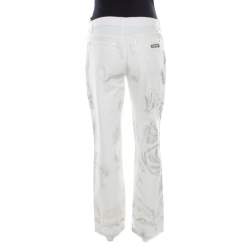 Pre Owned Roberto Cavalli Off White Foil Printed Denim Straight Jeans S