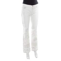 Pre Owned Roberto Cavalli Off White Foil Printed Denim Straight Jeans S