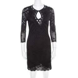 Roberto Cavalli Black Perforated Knit Long Sleeve Bodycon Dress S