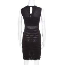 Pre Owned فستان روبرتو كافالي دانتيل تريكو أسود بلا أكمام مجسم S