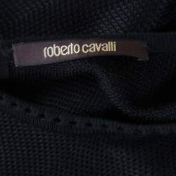 Pre Owned فستان روبرتو كافالي دانتيل تريكو أسود بلا أكمام مجسم S