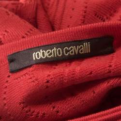 Roberto Cavalli Red Crochet Knit V Neck Godet Dress M