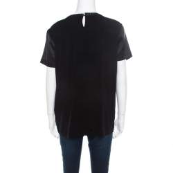 مملوكة مسبقًا بلوزة روبرتو كافالي حرير نقشة الفهد أسود حواف جلدية M