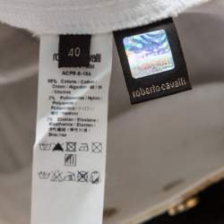 Pre Owned Roberto Cavalli White Denim Gold Chain Print Mini Skirt S