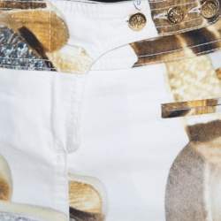 Pre Owned Roberto Cavalli White Denim Gold Chain Print Mini Skirt S