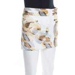 Pre Owned Roberto Cavalli White Denim Gold Chain Print Mini Skirt S