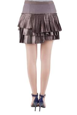 Pre Owned Roberto Cavalli Brown Pleated Tiered Mini Skirt M