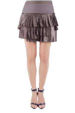 Pre Owned Roberto Cavalli Brown Pleated Tiered Mini Skirt M