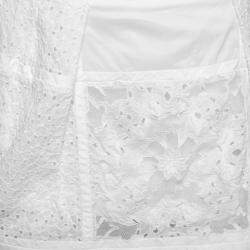 Pre Owned Roberto Cavalli White Broderie Anglaise Cotton Lace Paneled Mini Skirt S