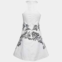Pre Owned Roberto Cavalli White Cotton Poplin Contrast Embroidered Sleeveless Dress S