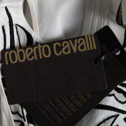 Pre Owned Roberto Cavalli White Cotton Poplin Contrast Embroidered Sleeveless Dress S
