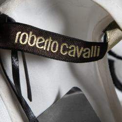 Pre Owned Roberto Cavalli White Cotton Poplin Contrast Embroidered Sleeveless Dress S