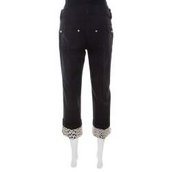 Pre Owned Roberto Cavalli Black Denim Leopard Printed Cuff Cropped Jeans M