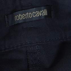 Pre Owned Roberto Cavalli Black Denim Leopard Printed Cuff Cropped Jeans M