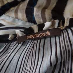 Pre Owned Roberto Cavalli Multicolor Striped Silk Batwing Sleeve Ruffled Top S
