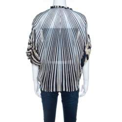 Pre Owned Roberto Cavalli Multicolor Striped Silk Batwing Sleeve Ruffled Top S