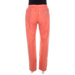 Roberto Cavalli Coral Pink Cotton Denim Logo Print Distressed Jeans L