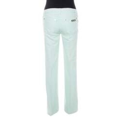 Pre Owned Roberto Cavalli Mint Blue Washed Denim Crinkled Effect Flared Jeans M