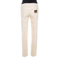 Pre Owned Roberto Cavalli Cream Cotton Denim Crinkled Effect Jeans M