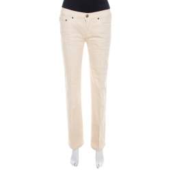 Pre Owned Roberto Cavalli Cream Cotton Denim Crinkled Effect Jeans M