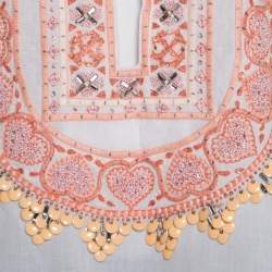 Pre Owned Roberto Cavalli White Cotton Beaded Embroidered Detail Long Sleeve Blouse S 