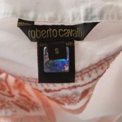 Pre Owned Roberto Cavalli White Cotton Beaded Embroidered Detail Long Sleeve Blouse S 