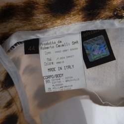 Pre Owned Roberto Cavalli Beige Leopard Print Cotton Tapered Ankle Grazer Trousers M