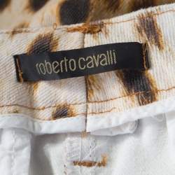 Pre Owned Roberto Cavalli Beige Leopard Print Cotton Tapered Ankle Grazer Trousers M