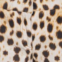 Pre Owned Roberto Cavalli Beige Leopard Print Cotton Tapered Ankle Grazer Trousers M