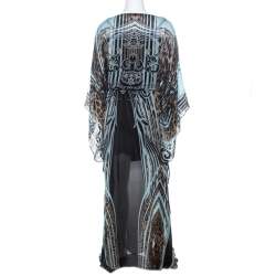 Pre Owned Roberto Cavalli Multicolor Leopard Print Silk Maxi Kaftan Dress S