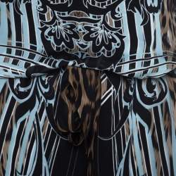 Pre Owned Roberto Cavalli Multicolor Leopard Print Silk Maxi Kaftan Dress S