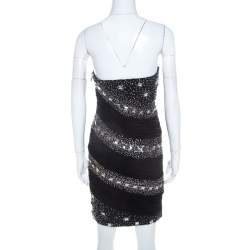 Pre Owned Roberto Cavalli Black Embellished Silk Ruched Strapless Dress S