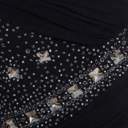 Pre Owned Roberto Cavalli Black Embellished Silk Ruched Strapless Dress S