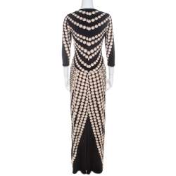 Pre Owned Roberto Cavalli Black Coin Printed Jersey Neck Detail Maxi Dress M