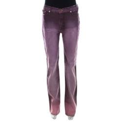 Pre Owned Roberto Cavalli Purple Denim Snake Print Straight Fit Jeans S 