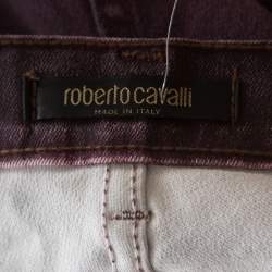 Pre Owned Roberto Cavalli Purple Denim Snake Print Straight Fit Jeans S 