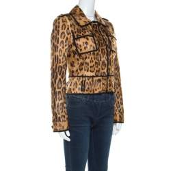 مملوكة مسبقًا Roberto Cavalli Brown Leopard Pattern Goatskin Fur and Suede Jacket S 