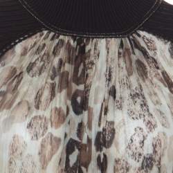 Pre Owned توب روبرتو كافالي صوف تريكو بني مضلع حرير مطبوع برقبة مضلعة  M