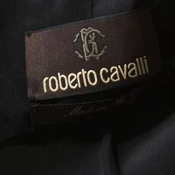 Pre Owned جاكيت بليزر روبرتو كافالي حرير نقشة الفهد بيج وأسود S 