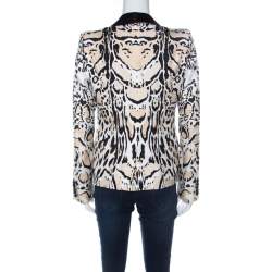 Pre Owned جاكيت بليزر روبرتو كافالي حرير نقشة الفهد بيج وأسود S 