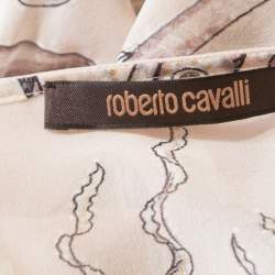 Pre Owned Roberto Cavalli Cream and Brown Silk Chiffon Botanical Print Top M