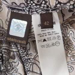 Pre Owned Roberto Cavalli Cream and Brown Silk Chiffon Botanical Print Top M